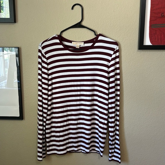 Maroon/White striped Michael Kors long sleeve shirt - Picture 1 of 5